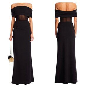 Ser.O.Ya Isabel Gown Black Off Shoulder Mesh Panel Maxi Dress Size Large NWT